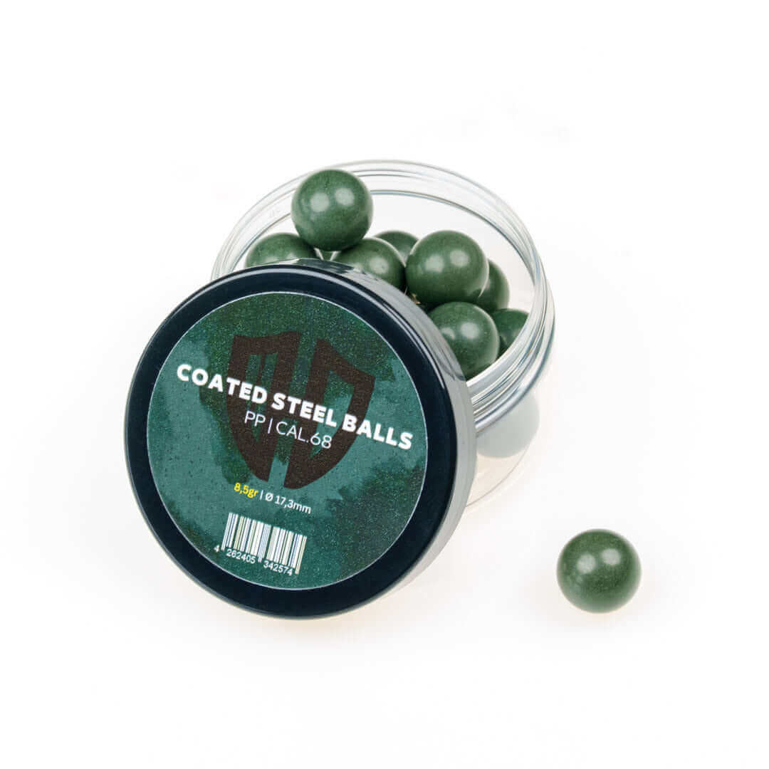 COATED STEEL BALLS | PP | 8.5gr. | Steel core with plastic jacket | 17.3mm | HDR68 | HDS68 | HDX68 | HDB68 | Pistelle X-68 | Cal.68 - military green – Coated Steel Balls – Cal .68 | 8.5g | Military Green Steel-Core Projectiles with Polymer Shell | High Im