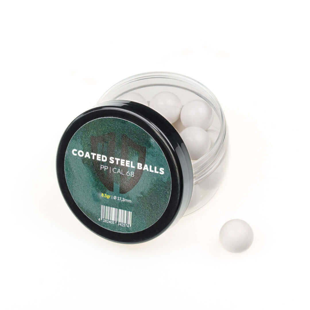 COATED STEEL BALLS | PP | 8.5gr. | Steel core with plastic jacket | 17.3mm | HDR68 | HDS68 | HDX68 | HDB68 | Pistelle X-68 | Cal.68 – Coated Steel Balls – Cal .68 | 8.5g | Plastic Jacket | Steel Core Heavy-Duty .68 Ammo for HDR68 / HDS68 / HDX68 / HDB68 /