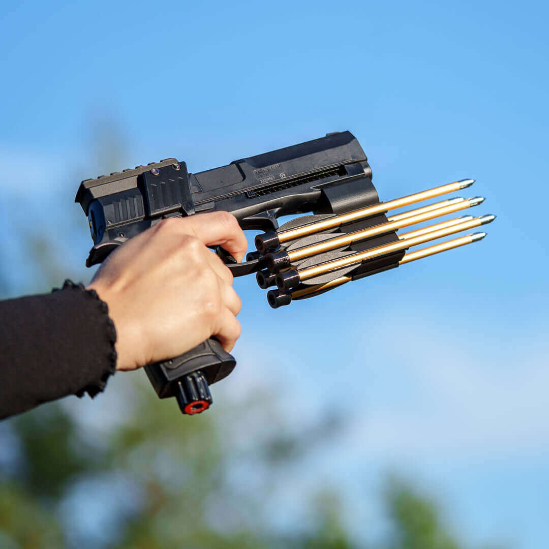 COMBI ARROW HOLDER |Arrow holder + 6 Arrows Black T4E HDP50 TP50 – COMBI Arrow Holder + 6 Arrows Black T4E HDP50 | Cal.50 ✔️ Custom-Made Upgrade for Your HDP50 TP50 Turn your Umarex T4E HDP50 into a true "home defense" beast with our arrow holder combo! A