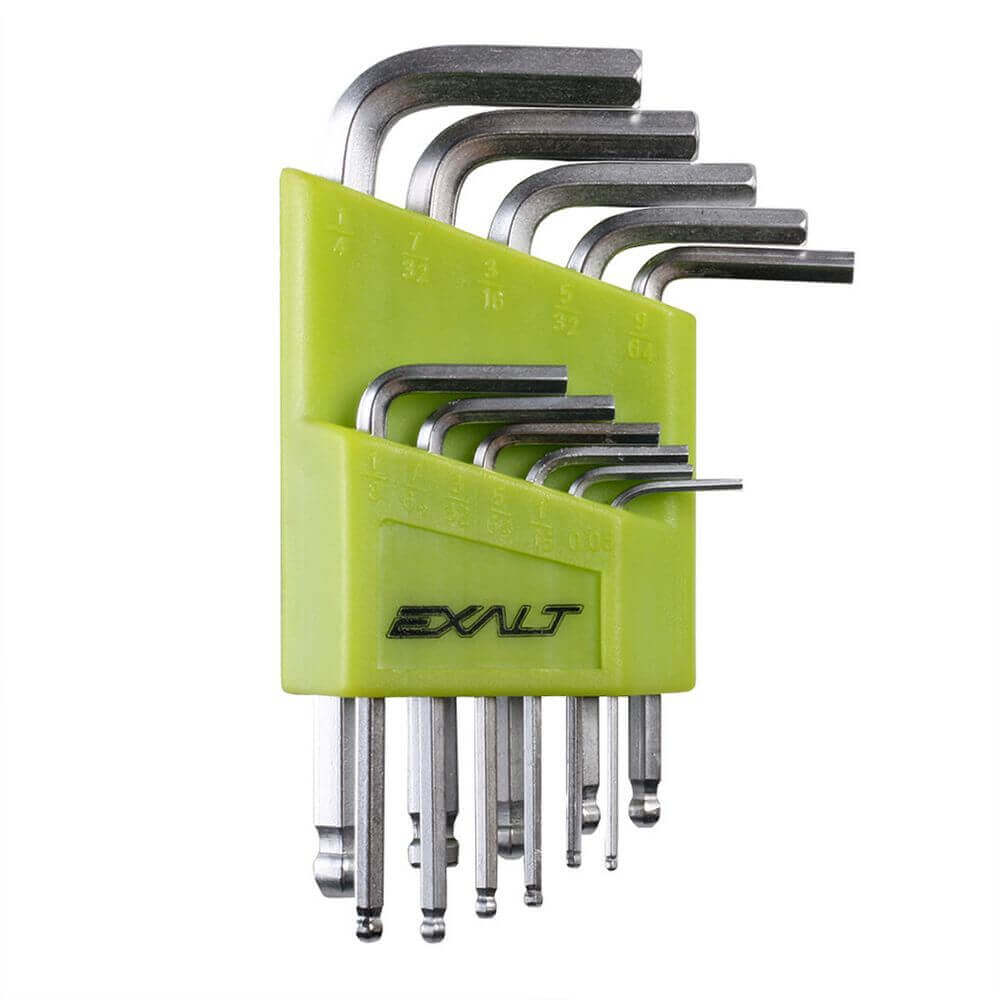 Exalt Hex Key Set – Exalt Hex Key Set – Full Imperial Set for RAM, Paintball & Airsoft No more searching for the right tool – the Exalt Hex Key Set includes all essential imperial Allen keys in one compact, high-contrast holder. Perfect for quick adjustme