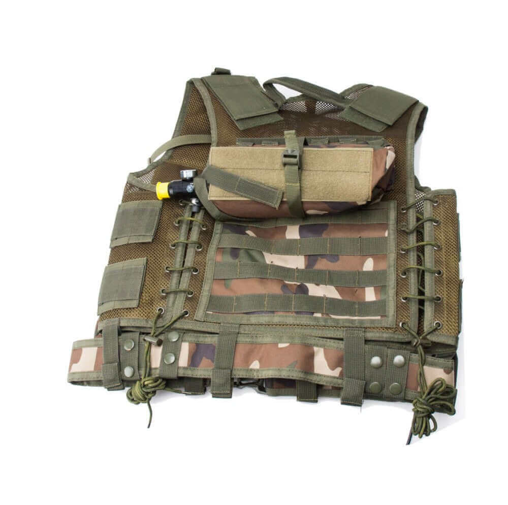 New Legion Tactical Vest Carrier woodland – New Legion Tactical Vest Carrier – Woodland 🦺 All-in-one vest: battle pack, tank carrier, tool bag & backpack🎯 Extra protection for chest & back🧰 Multiple pockets for tools, CO₂ capsules, provisions & more🔄