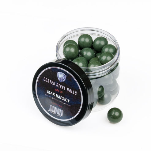 45x COATED STEEL BALLS  PP 8.5gr.  Steel core with plastic jacket  17.3mm  HDR68  HDS68  HDX68  HDB68  Pistelle X-68  TC 68  Cal.68 - GREEN