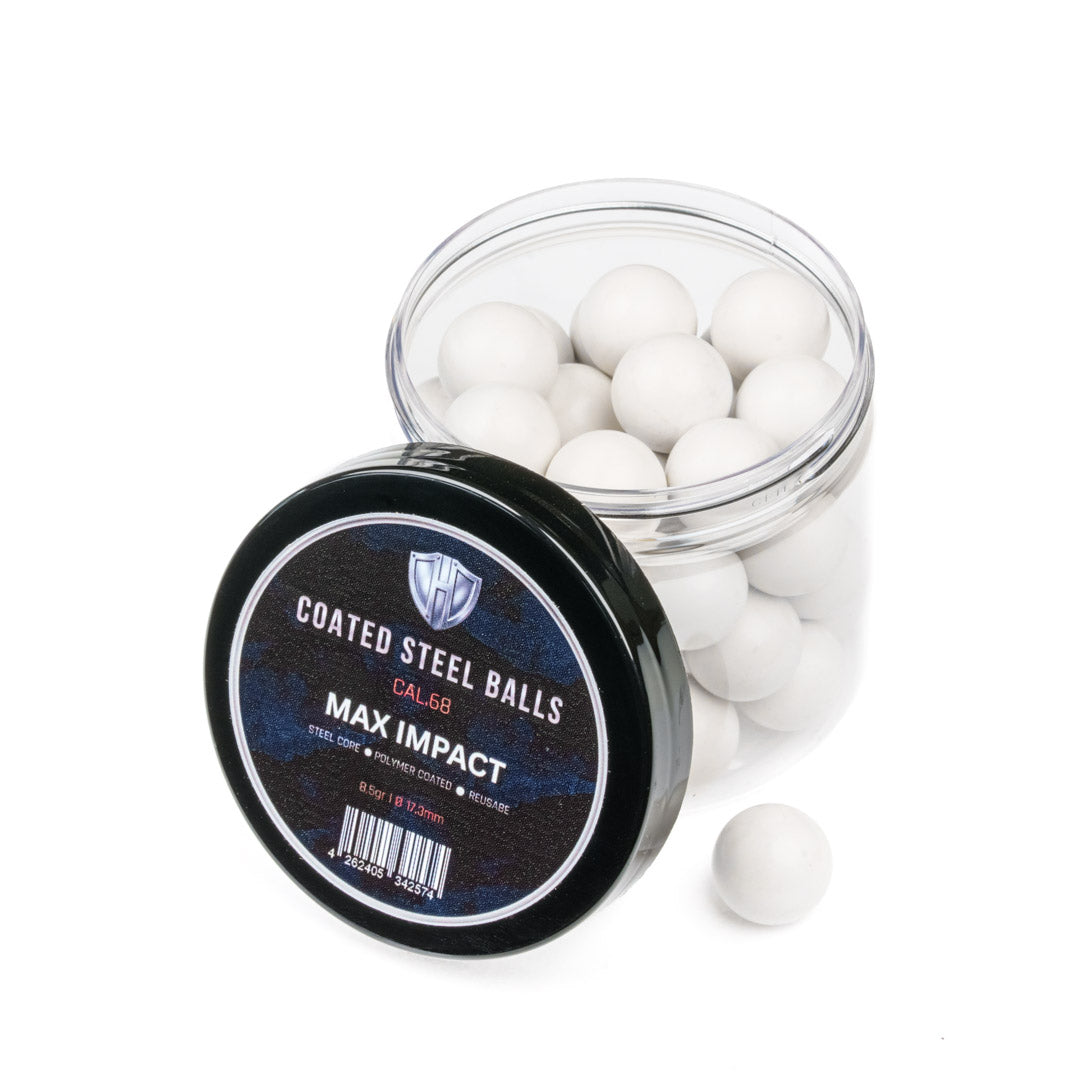 45x COATED STEEL BALLS  PP 8.5gr.  Steel core with plastic jacket  17.3mm  HDR68  HDS68  HDX68  HDB68  Pistelle X-68  TC 68  Cal.68 - WHITE