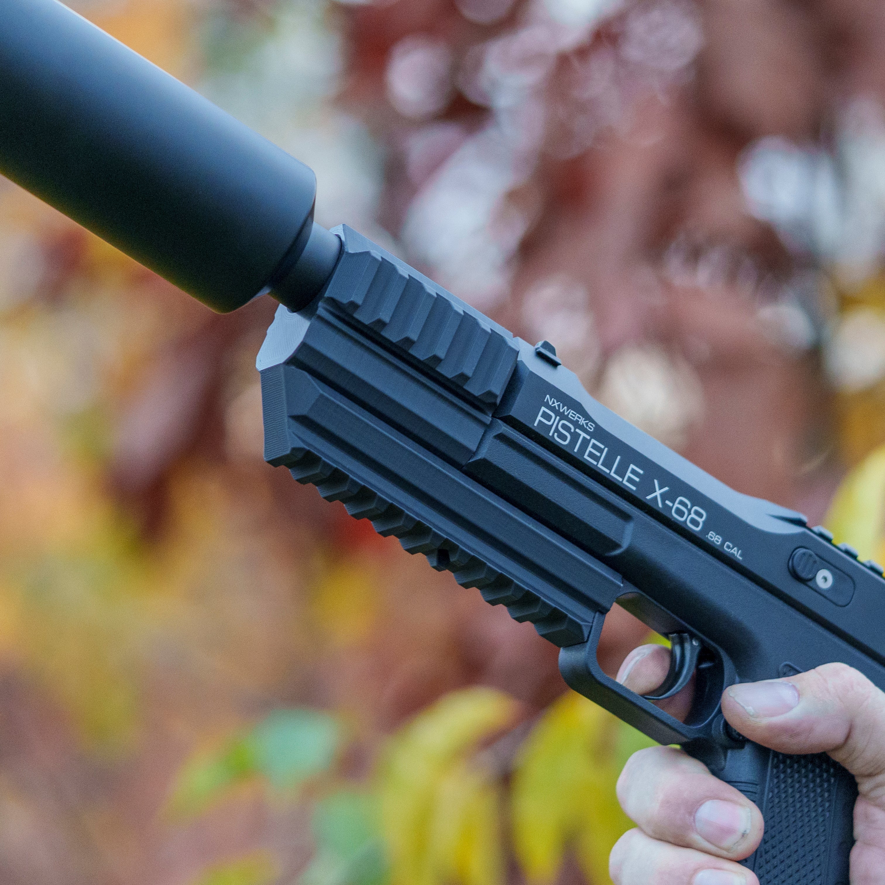 Barrel-Abdeckung inkl. 3x Picatinny-Schienen  Kompatibel mit: Pistelle X-68  Angepasst an unser Tuning-Lauf