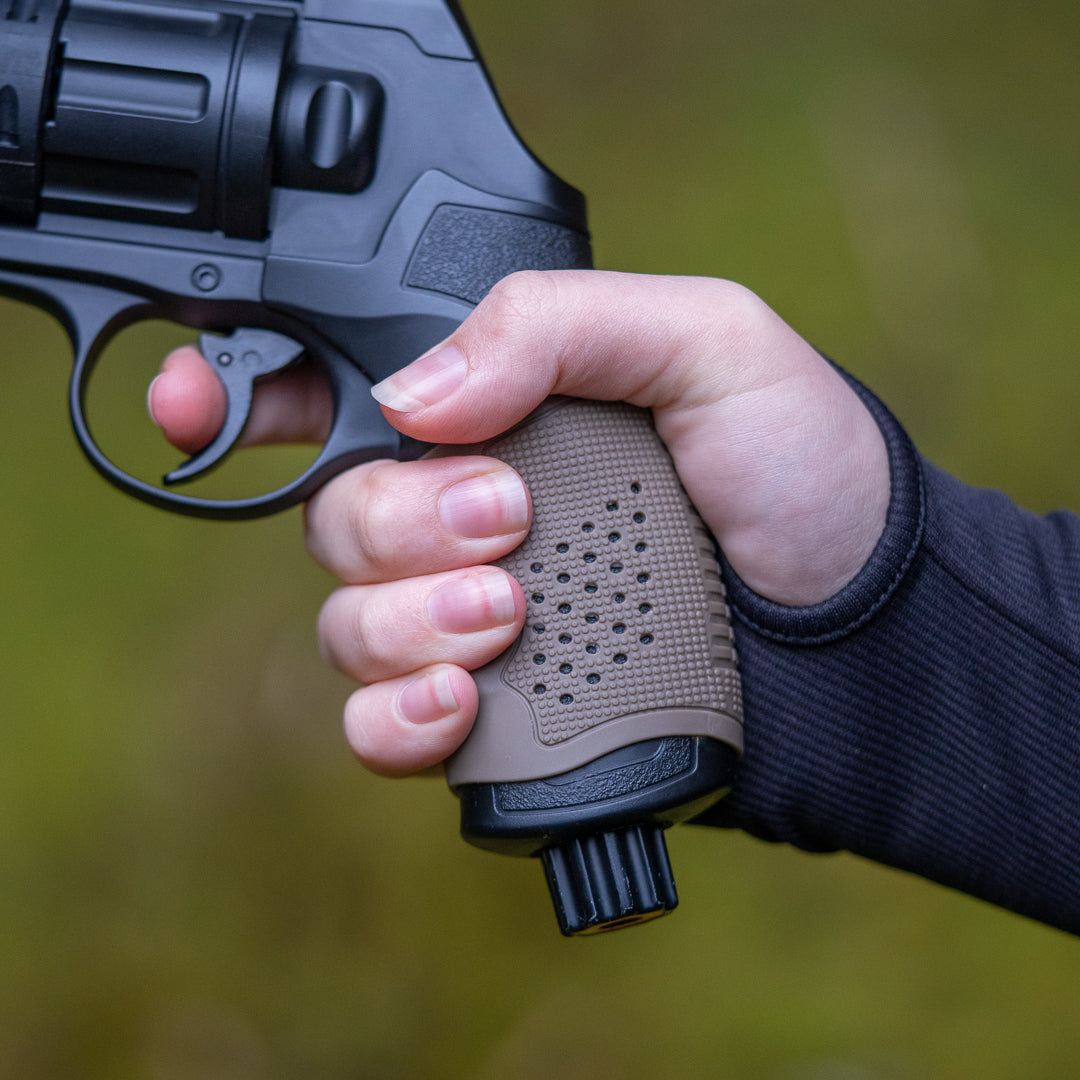 AGARRE DE MANO | Elástico antideslizante de alta resistencia | Asa delantera | diferentes estilos | Marcador T4E | bola de pintura | RAM | Airsoft V2 (marrón)