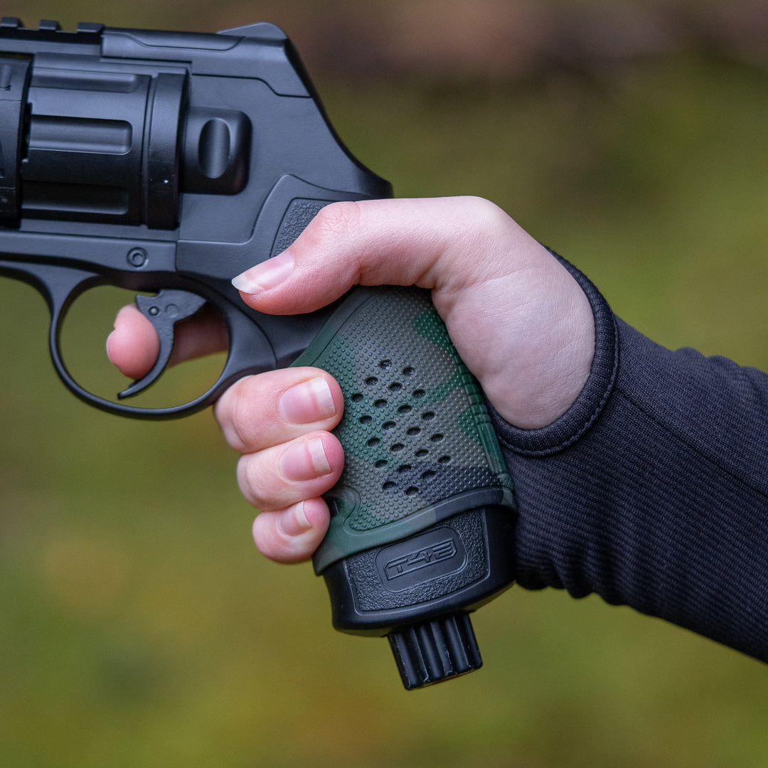 AGARRE DE MANO | Elástico antideslizante de alta resistencia | Asa delantera | diferentes estilos | Marcador T4E | bola de pintura | RAM | airsoft V3 (camuflaje oscuro)